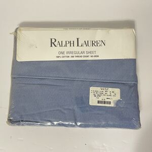 Ralph Lauren Blue White Stripe Twin Flat Irregular Sheet Cotton 200 Thread Count
